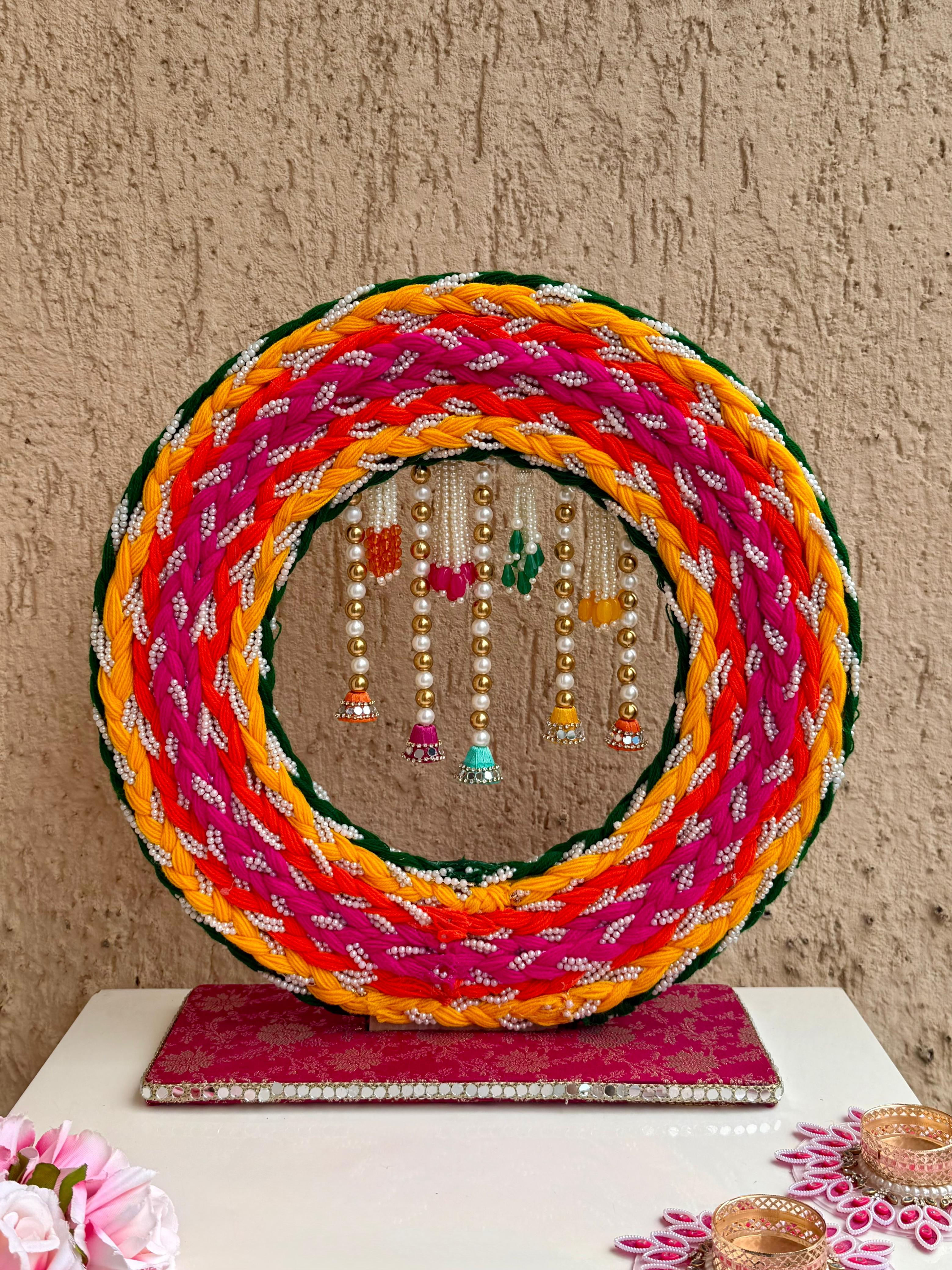 Premsons Colorful Chakri Singhasan – Mini Decorative Backdrop Stand for Ganpati, Pooja & Festive Décor