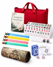Premsons® Premium Mahjong Set – 166 Large Engraved Acrylic Tiles with English Numbers, 4 Acrylic Racks, Travel Carry Bag, Mahjongg Mat, Playing Cards & Accessories - Complete Mah Jong Kit - White