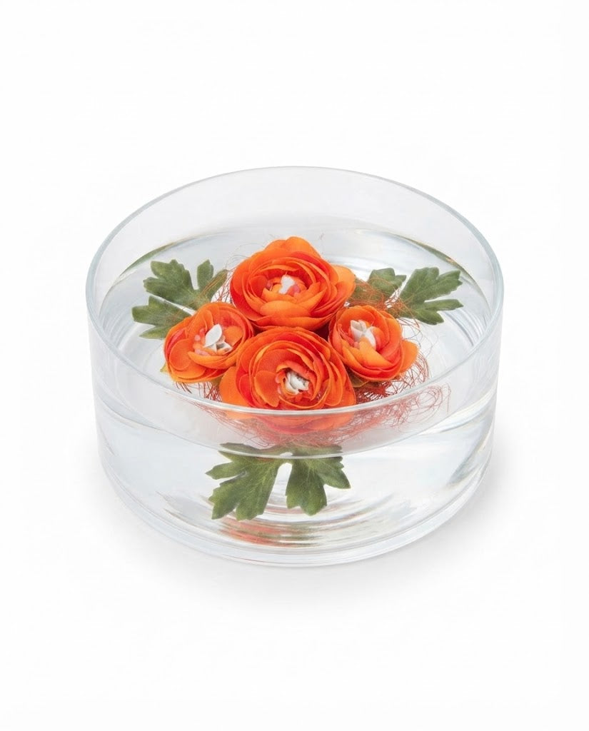 Premsons® Decorative Floating Ranunculus Flowers (4FLS & 3LVS) with Tape – Elegant Home & Event Decoration (Pack of 4)