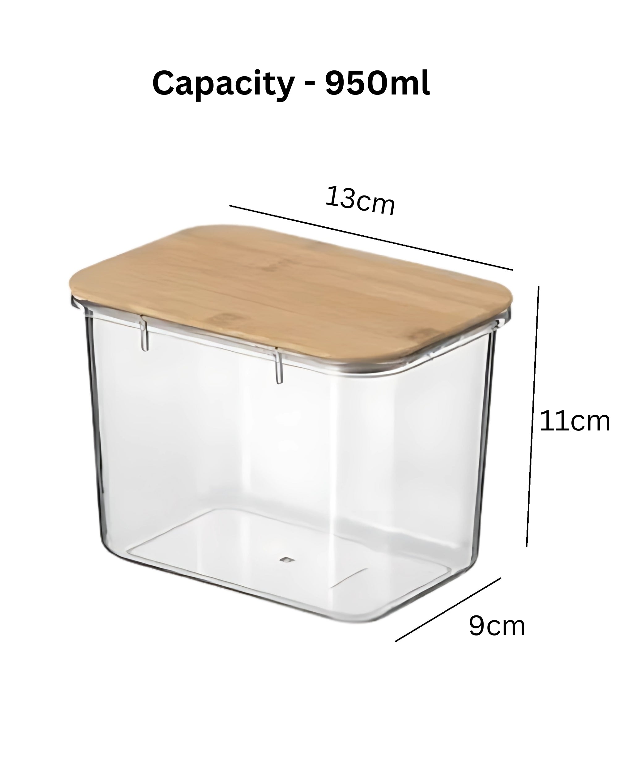 Premsons® Acrylic Transparent Storage Container with Bamboo Lid – Airtight Rectangular Food Jar for Kitchen & Pantry Organization