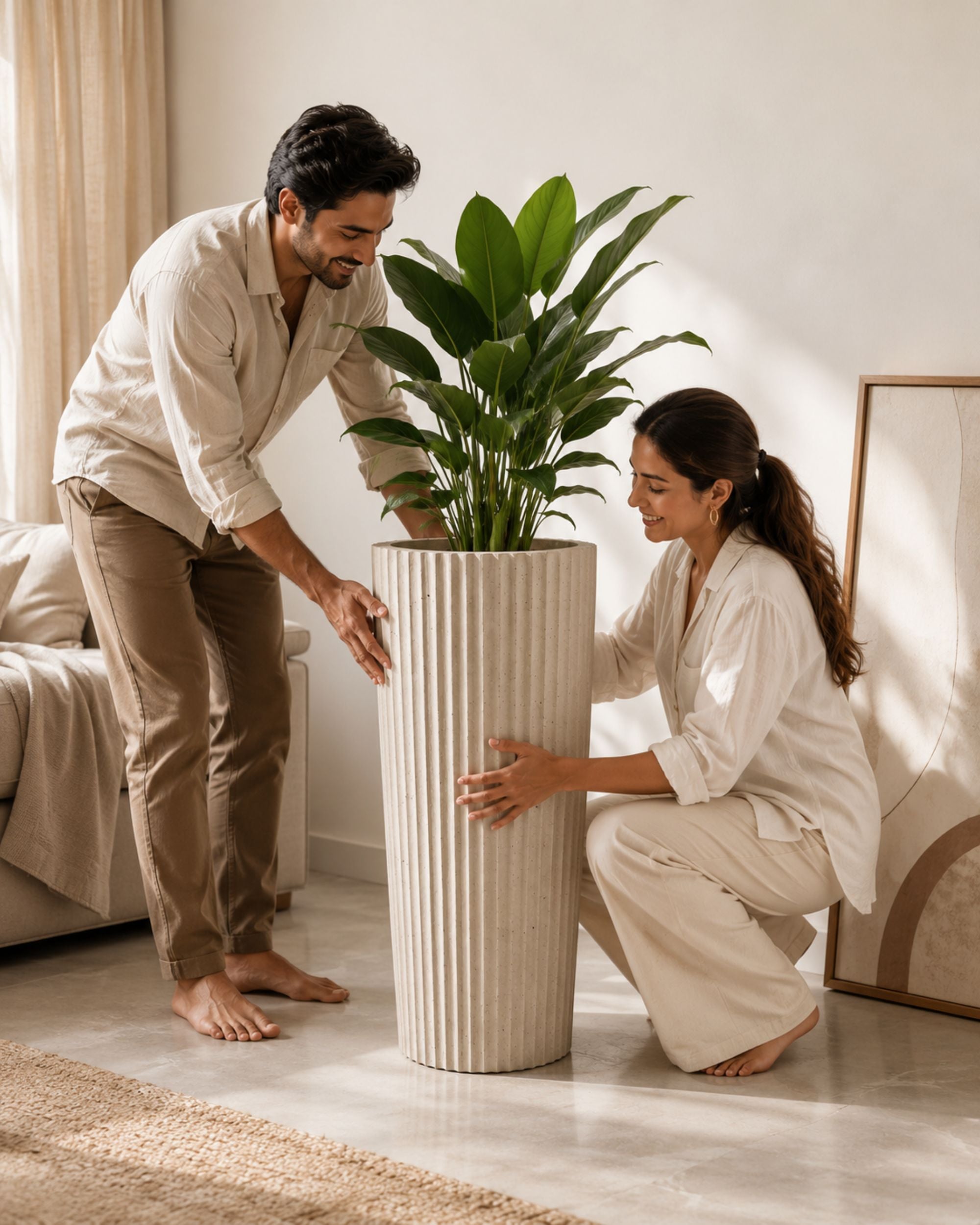 Premsons® Tall Fluted Concrete Planter