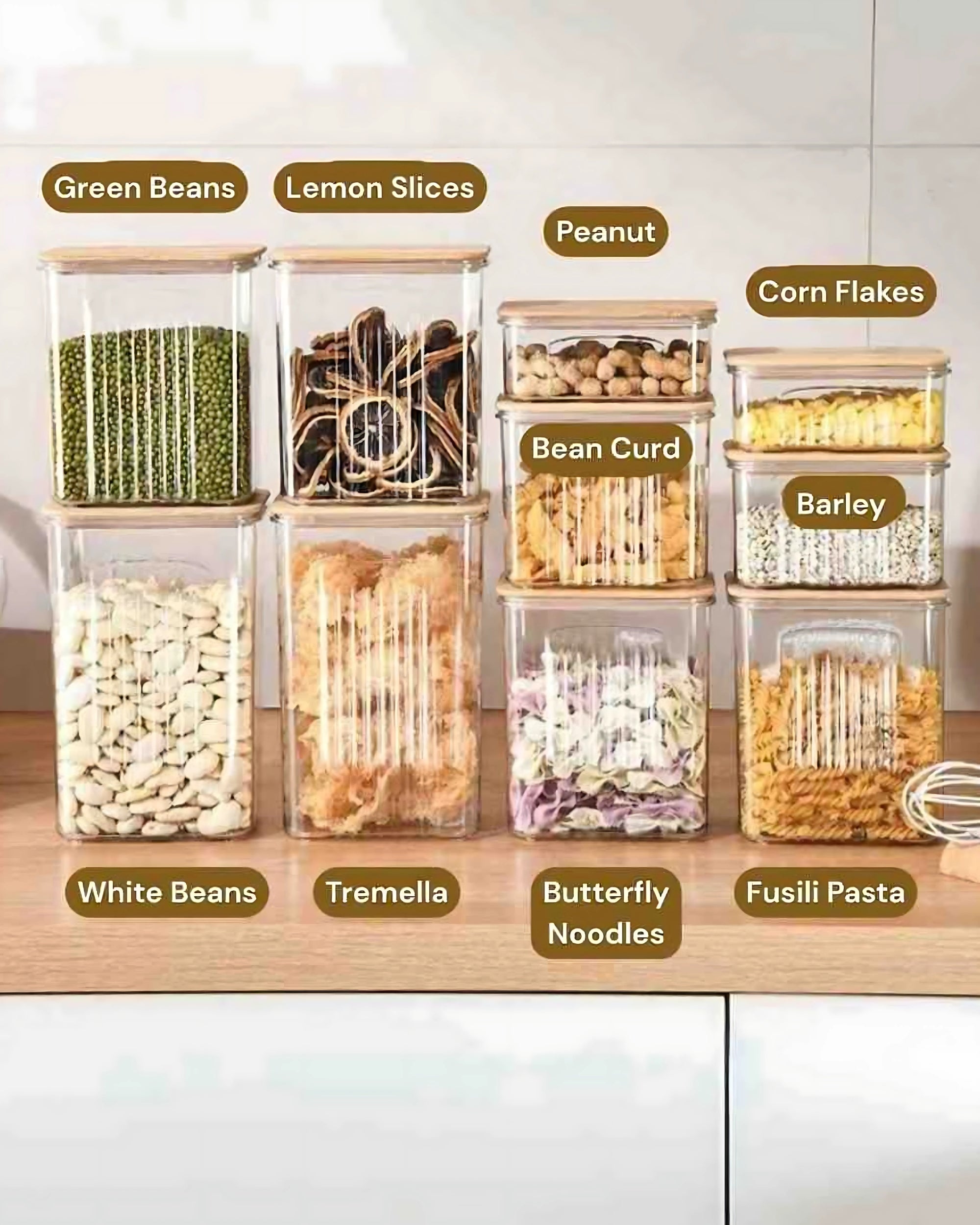 Premsons® Acrylic Transparent Storage Container with Bamboo Lid – Airtight Rectangular Food Jar for Kitchen & Pantry Organization