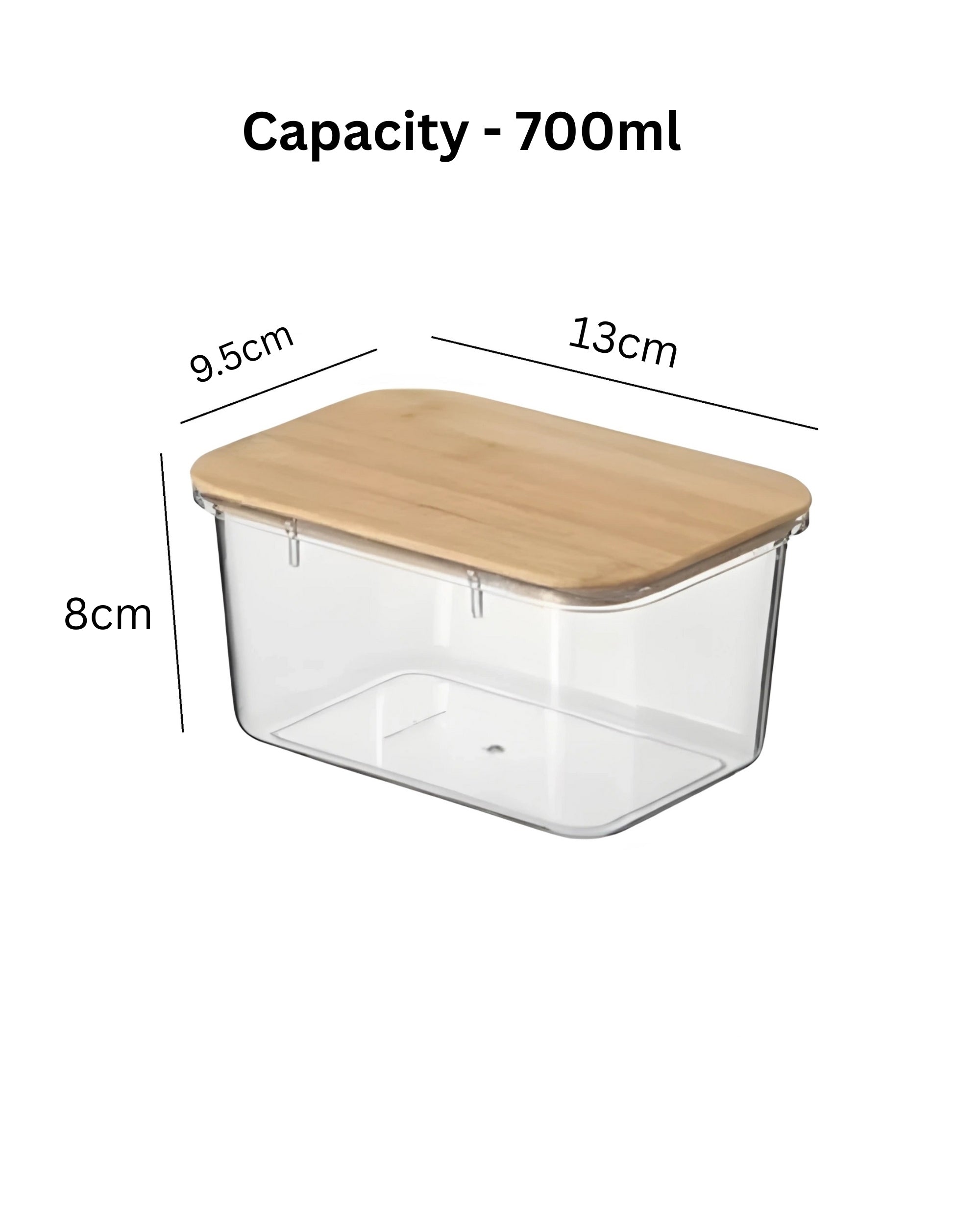 Premsons® Acrylic Transparent Storage Container with Bamboo Lid – Airtight Rectangular Food Jar for Kitchen & Pantry Organization
