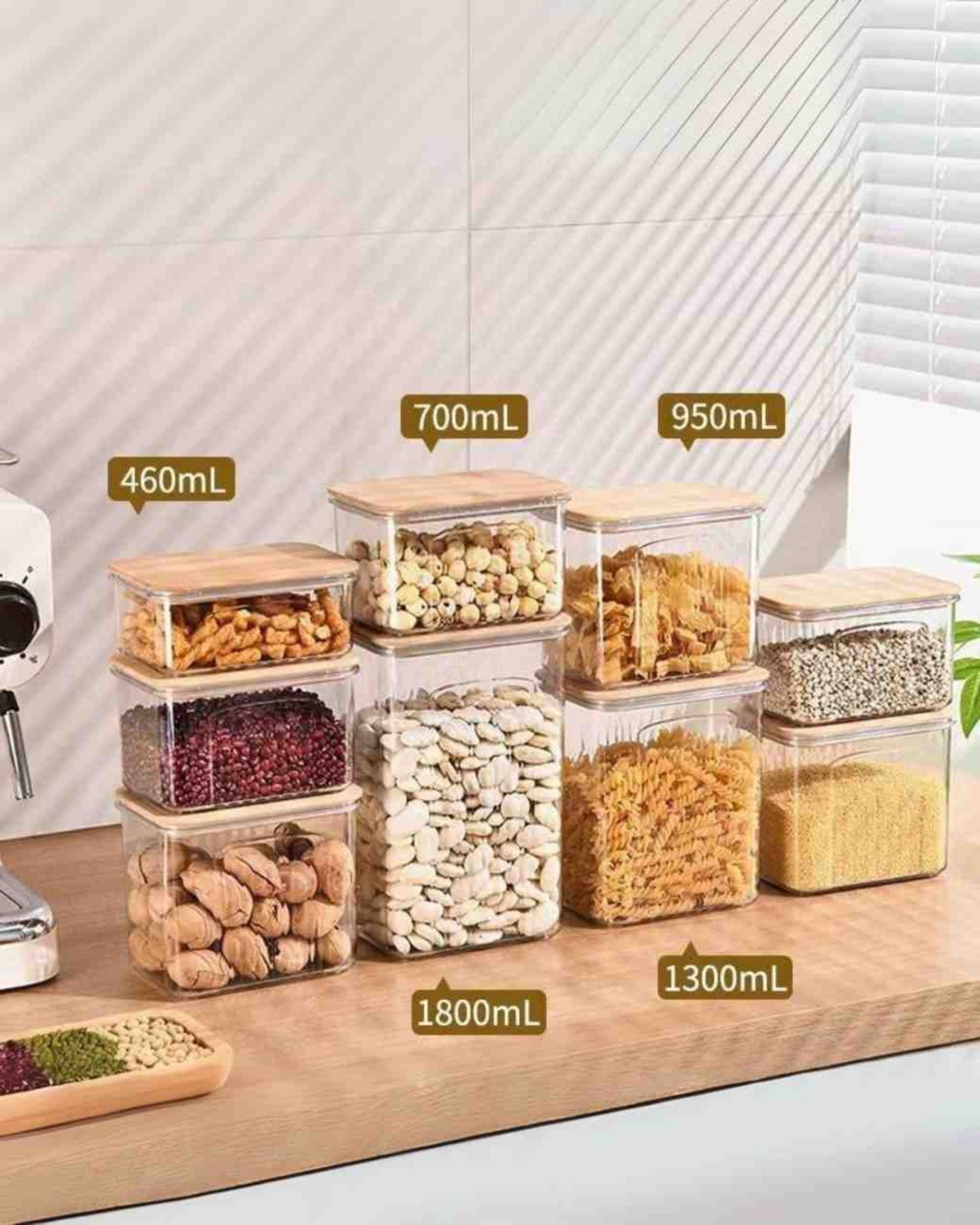 Premsons® Acrylic Transparent Storage Container with Bamboo Lid – Airtight Rectangular Food Jar for Kitchen & Pantry Organization