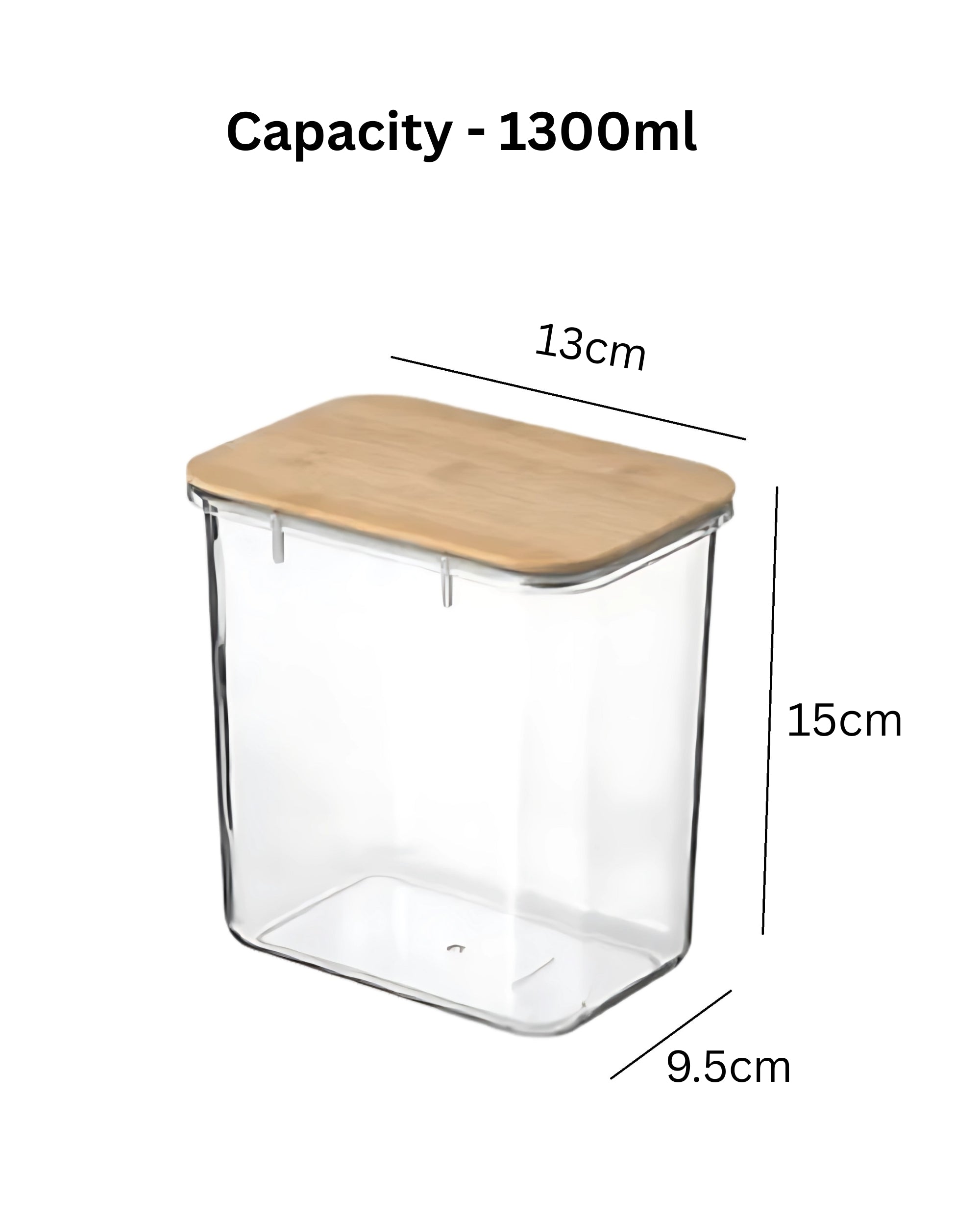Premsons® Acrylic Transparent Storage Container with Bamboo Lid – Airtight Rectangular Food Jar for Kitchen & Pantry Organization