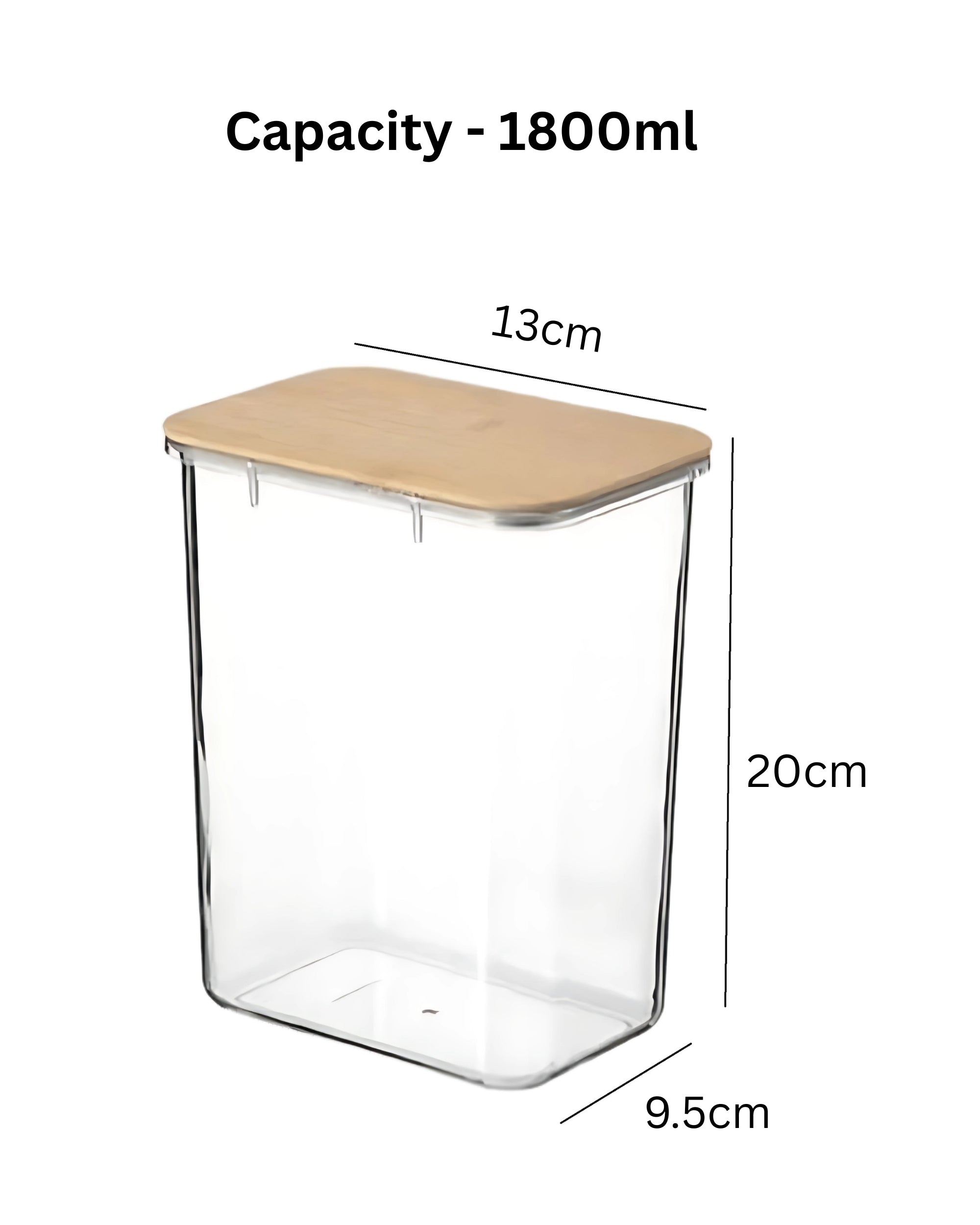 Premsons® Acrylic Transparent Storage Container with Bamboo Lid – Airtight Rectangular Food Jar for Kitchen & Pantry Organization