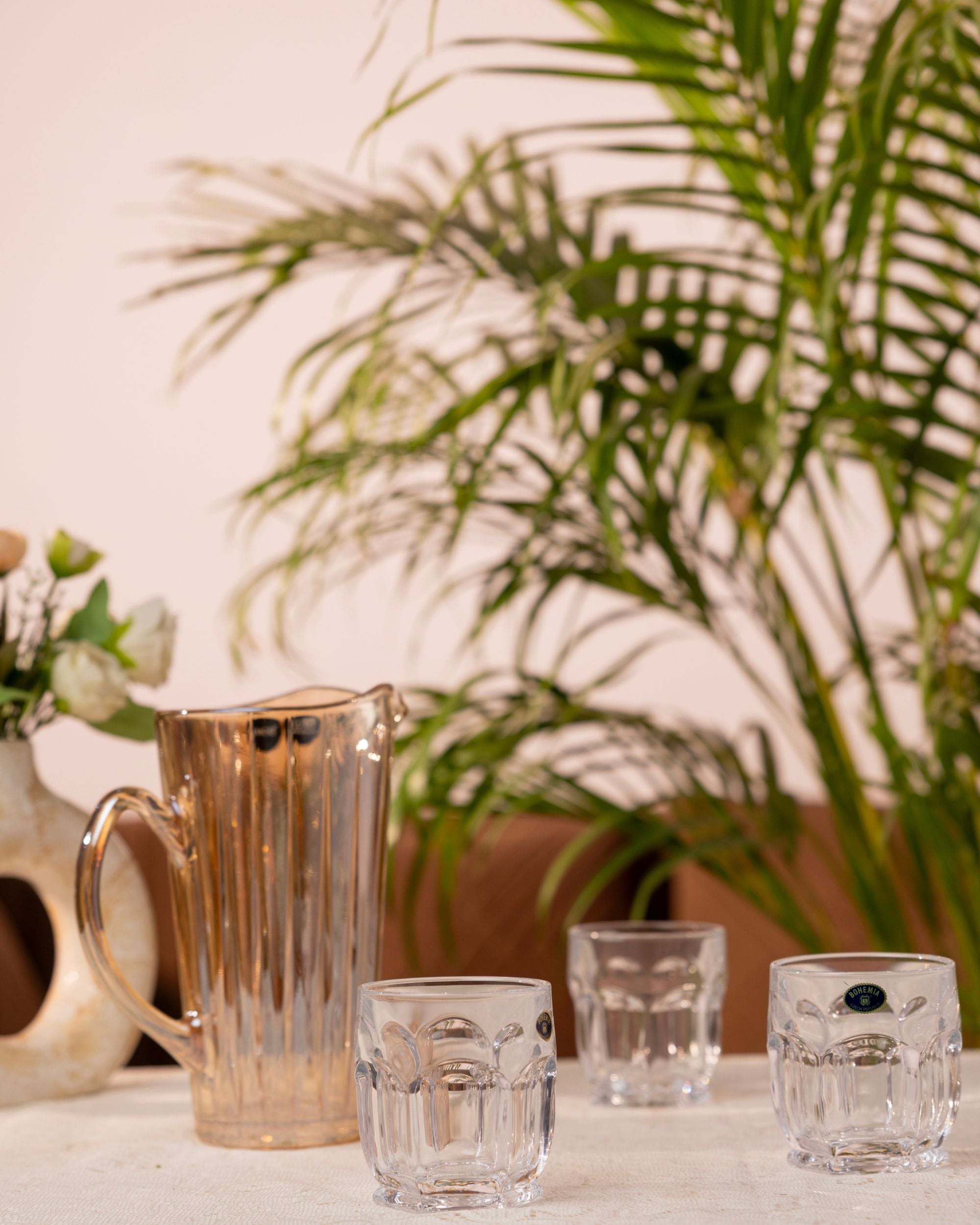 Premsons® Luxury Glass Water Jug & Tumbler Set – Premium Beverage Pitcher with 6 Crystal Drinking Glasses for Juice, Water, Cocktails & Table Serving