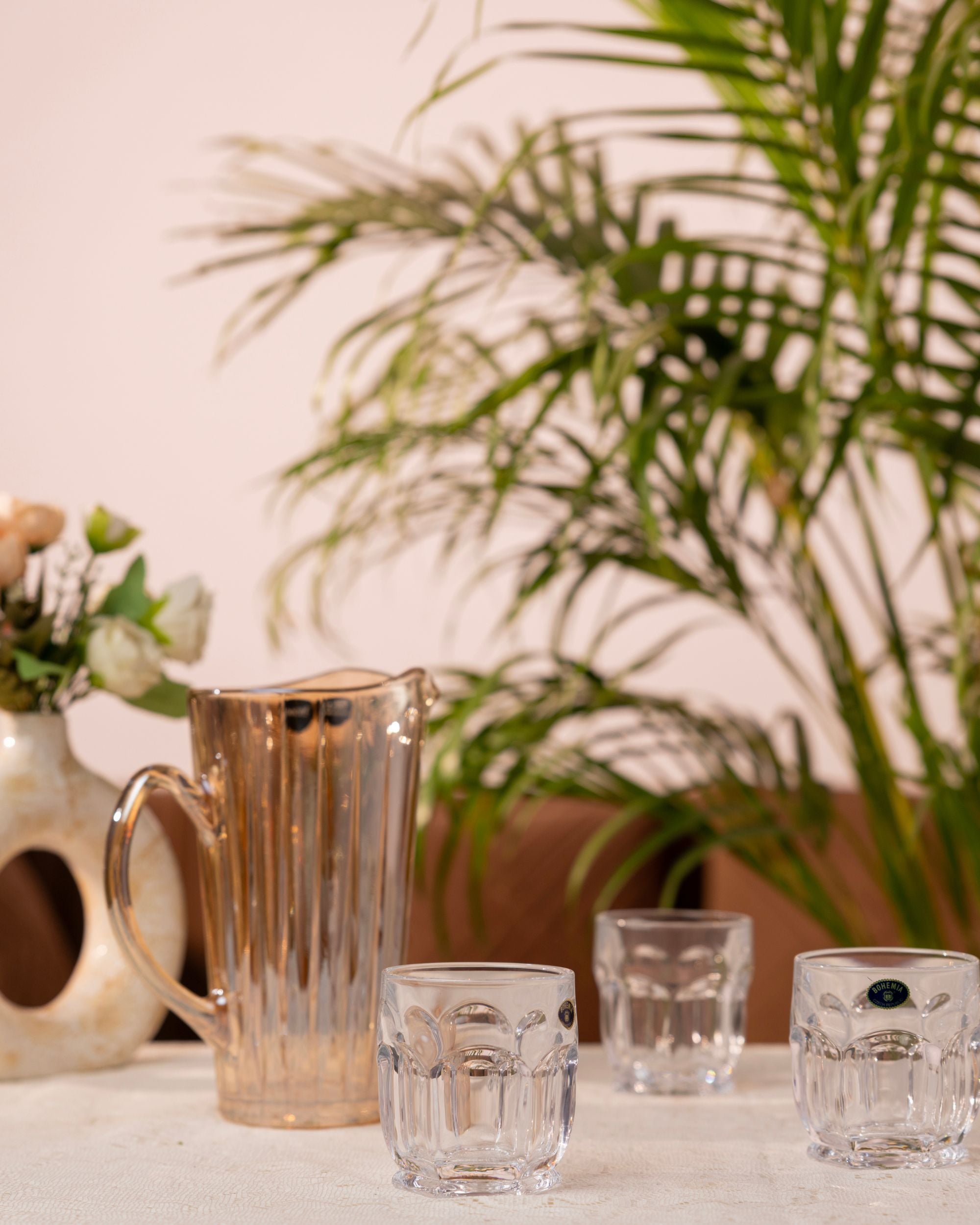Premsons® Luxury Glass Water Jug & Tumbler Set – Premium Beverage Pitcher with 6 Crystal Drinking Glasses for Juice, Water, Cocktails & Table Serving