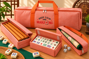 Premsons® Premium Mahjong Carry Bag Set with Tile Case, Wooden Rack Holder and Mat Bag-Coral Orange
