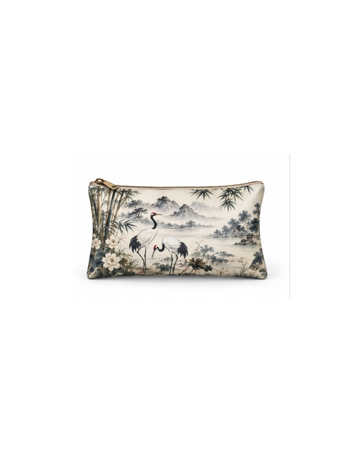 Premsons® Cranes Above West Lake Vegan Leather Zipper Pouch – Multipurpose Organiser – S, M, L & XL