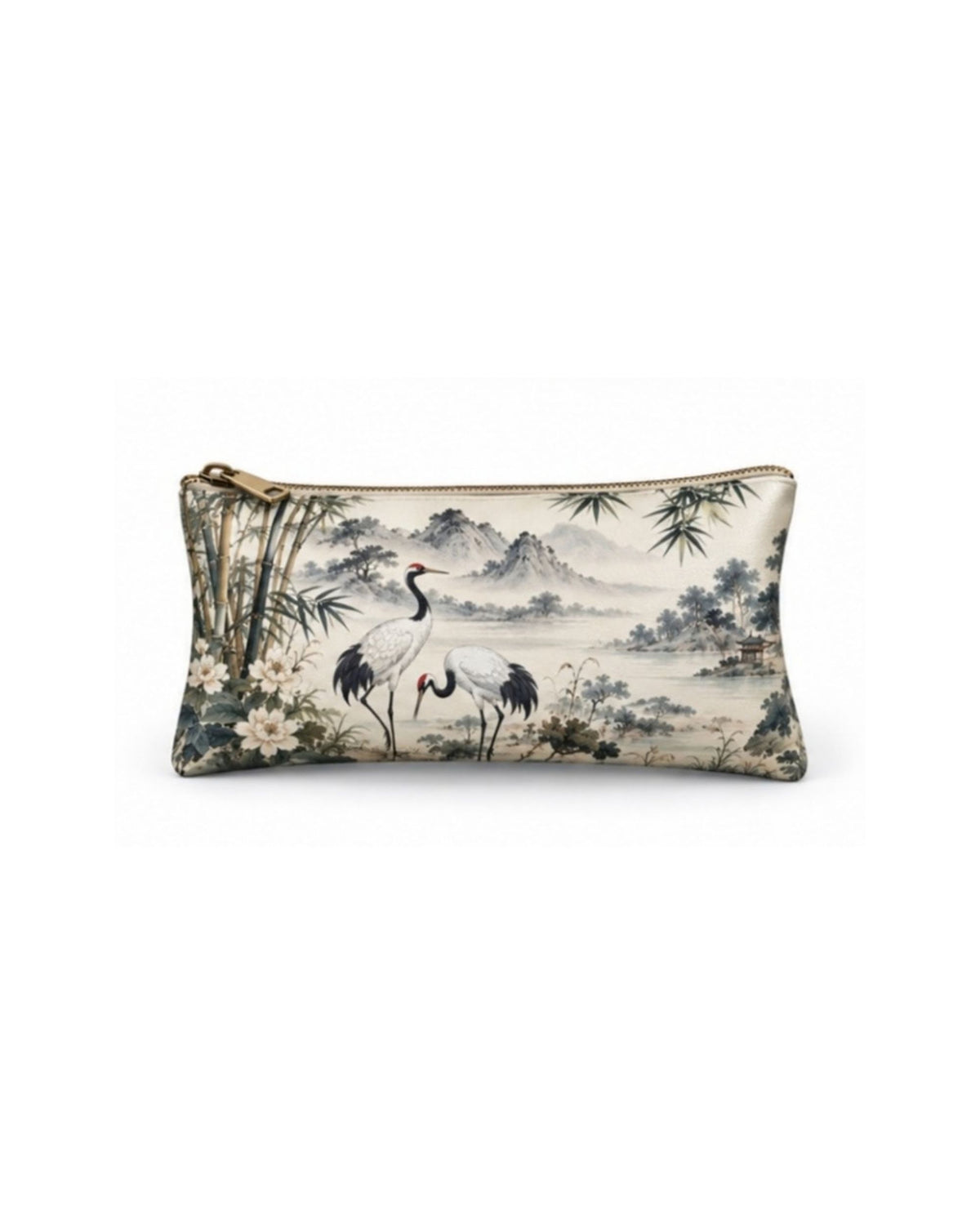 Premsons® Cranes Above West Lake Vegan Leather Zipper Pouch – Multipurpose Organiser – S, M, L & XL