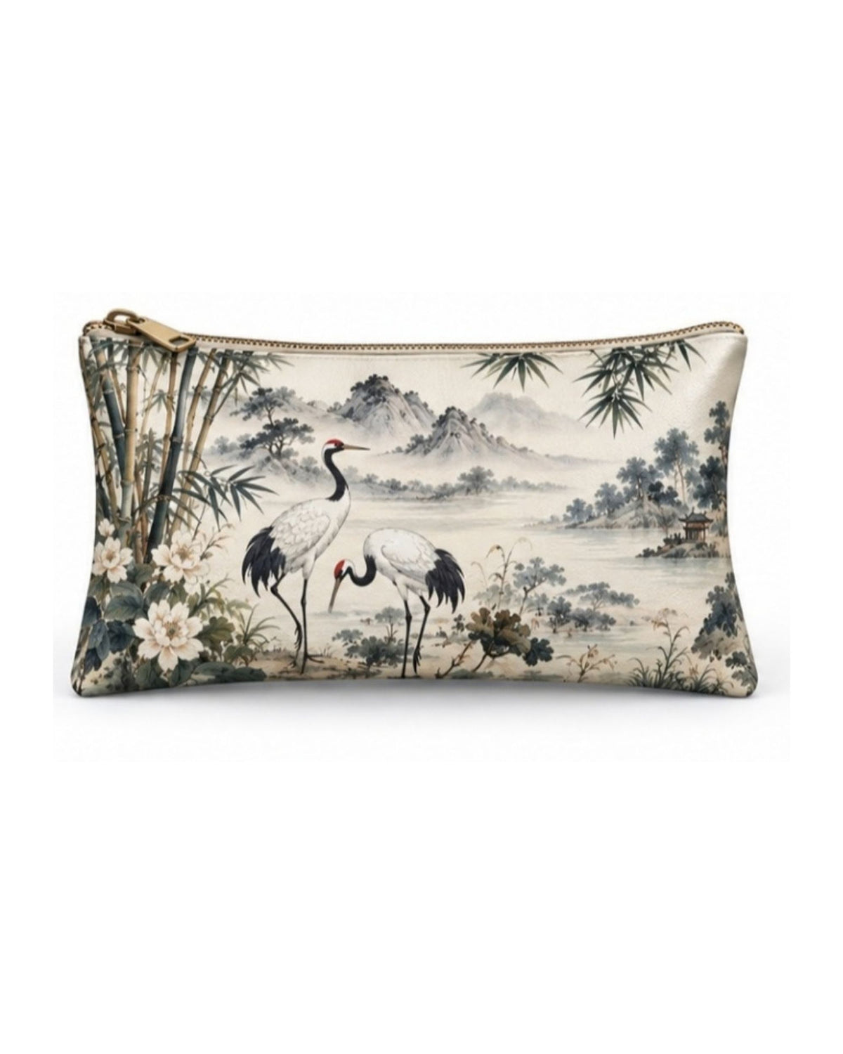 Premsons® Cranes Above West Lake Vegan Leather Zipper Pouch – Multipurpose Organiser – S, M, L & XL