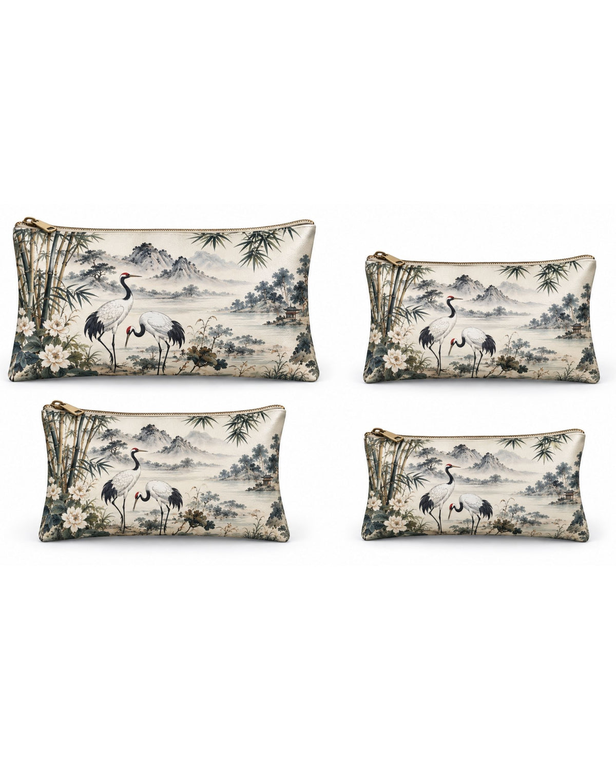 Premsons® Cranes Above West Lake Vegan Leather Zipper Pouch – Multipurpose Organiser – S, M, L & XL