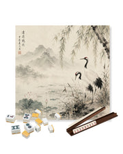 Premsons® Cranes Above West Lake Mahjong Table Mat – Premium Anti-Slip Square Gaming & Decorative Mat - 23 x 23 inch - Versatile Non-Slip Play Surface