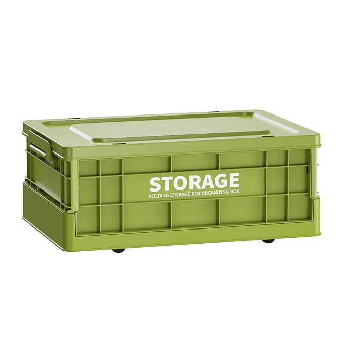 Premsons® Foldable Storage Box with Lid & Handles, Heavy-Duty Collapsible Camping Crate for Outdoor & Home Organization, Stackable Design