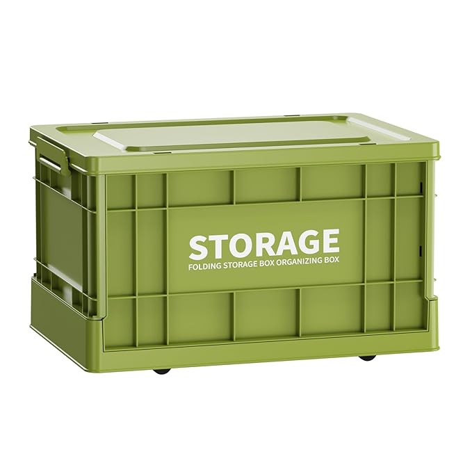 Premsons® Foldable Storage Box with Lid & Handles, Heavy-Duty Collapsible Camping Crate for Outdoor & Home Organization, Stackable Design