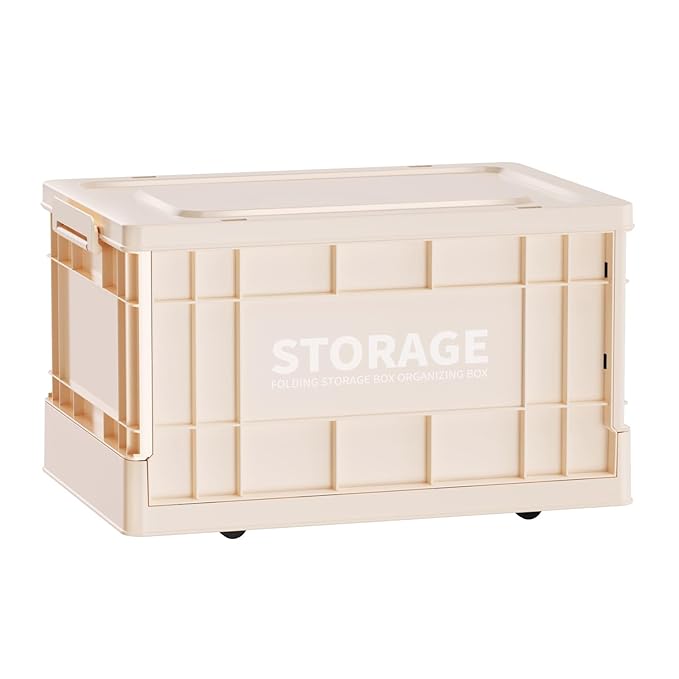 Premsons® Foldable Storage Box with Lid & Handles, Heavy-Duty Collapsible Camping Crate for Outdoor & Home Organization, Stackable Design