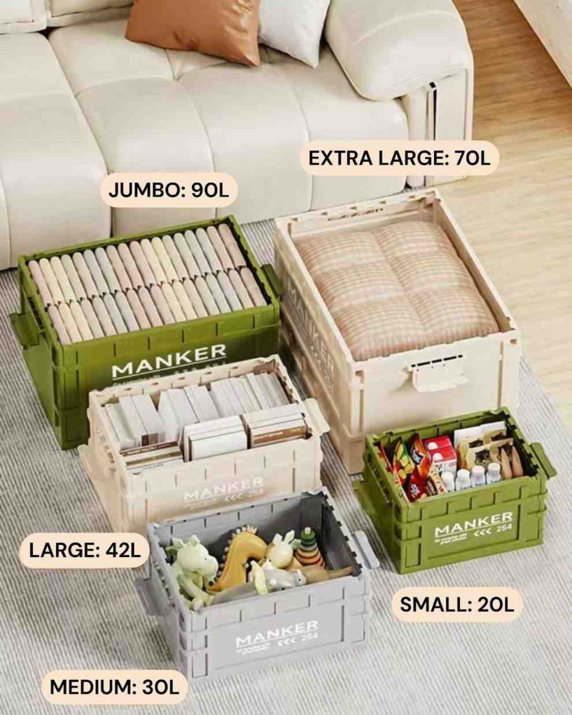 Premsons® Foldable Storage Box with Lid & Handles, Heavy-Duty Collapsible Camping Crate for Outdoor & Home Organization, Stackable Design