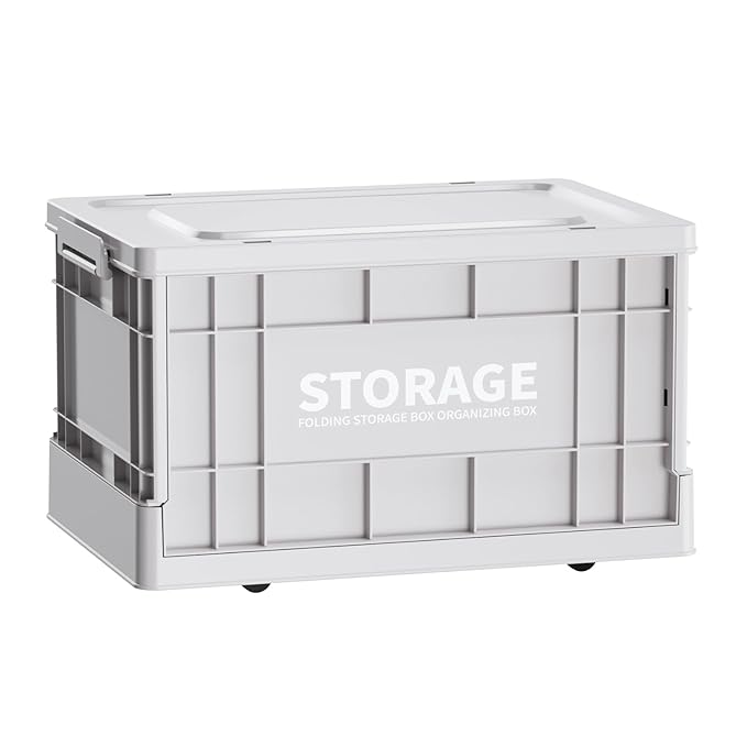 Premsons® Foldable Storage Box with Lid & Handles, Heavy-Duty Collapsible Camping Crate for Outdoor & Home Organization, Stackable Design