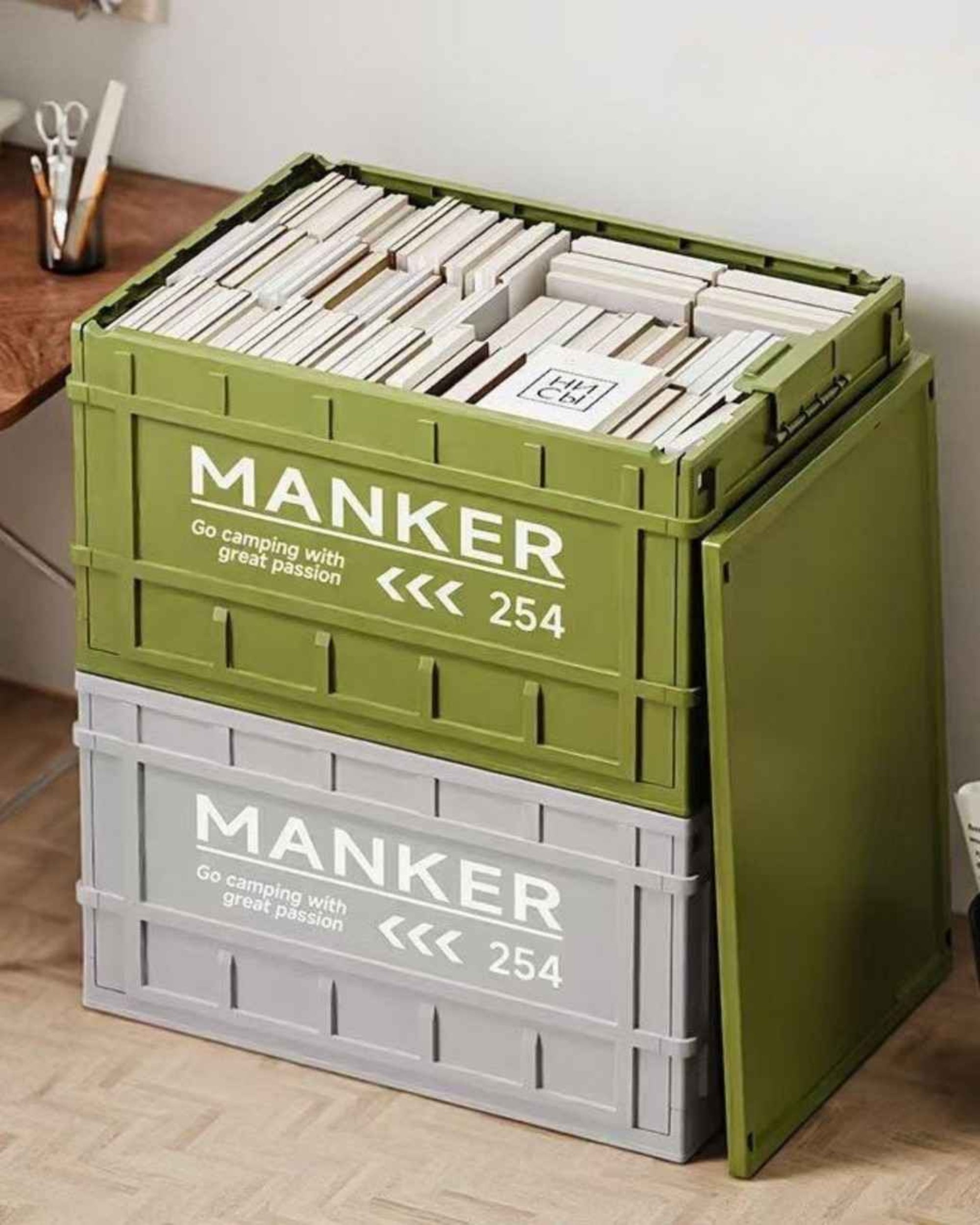 Premsons® Foldable Storage Box with Lid & Handles, Heavy-Duty Collapsible Camping Crate for Outdoor & Home Organization, Stackable Design