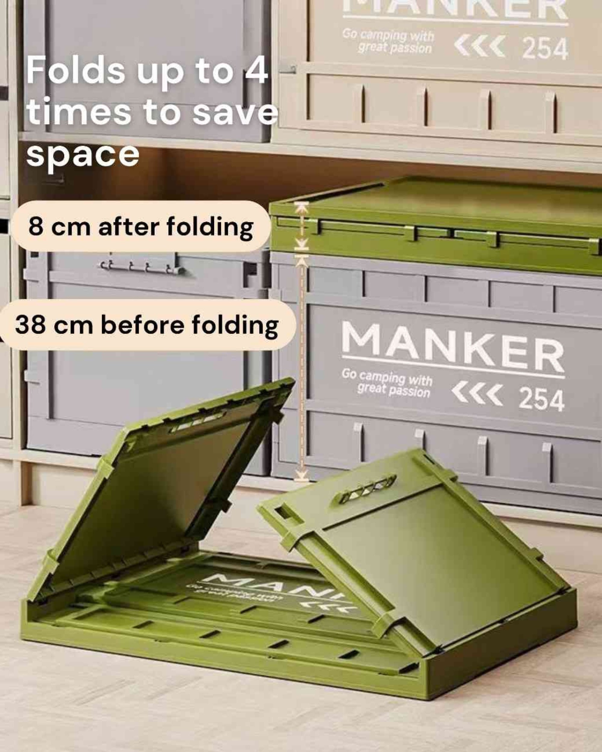 Premsons® Foldable Storage Box with Lid & Handles, Heavy-Duty Collapsible Camping Crate for Outdoor & Home Organization, Stackable Design