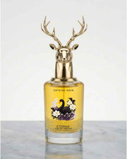 Eternia Crystal Noir eau de parfum bottle with gold deer antler cap