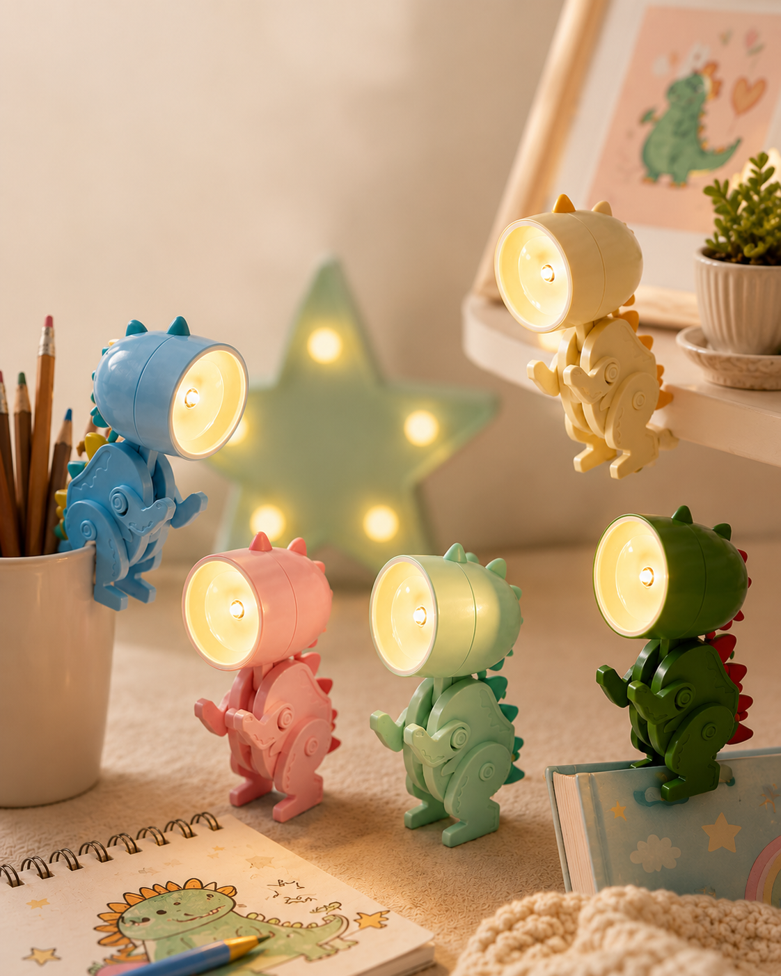 Premsons® Mini Dinosaur Clip-On LED Night Light – Cute Rechargeable Dino Lamp for Kids