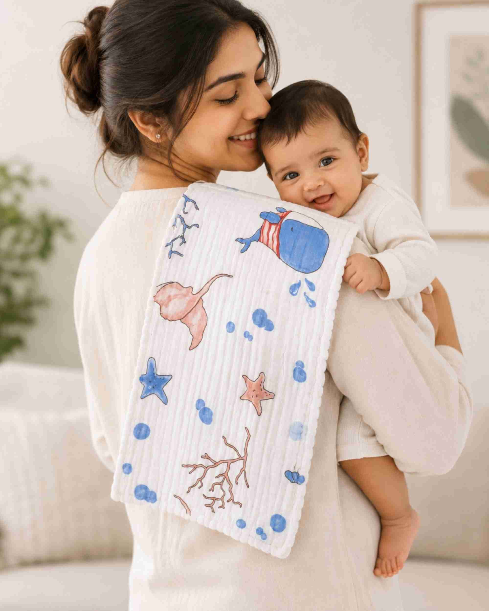 Premsons® Baby Burp Cloth for Newborns | Cute Ocean Sea Life Print