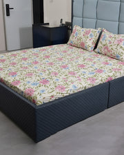 Premsons® Floral Print King Size Bedsheet – Pink & Blue Soft Cotton Double Bed Sheet with Matching Pillow Covers