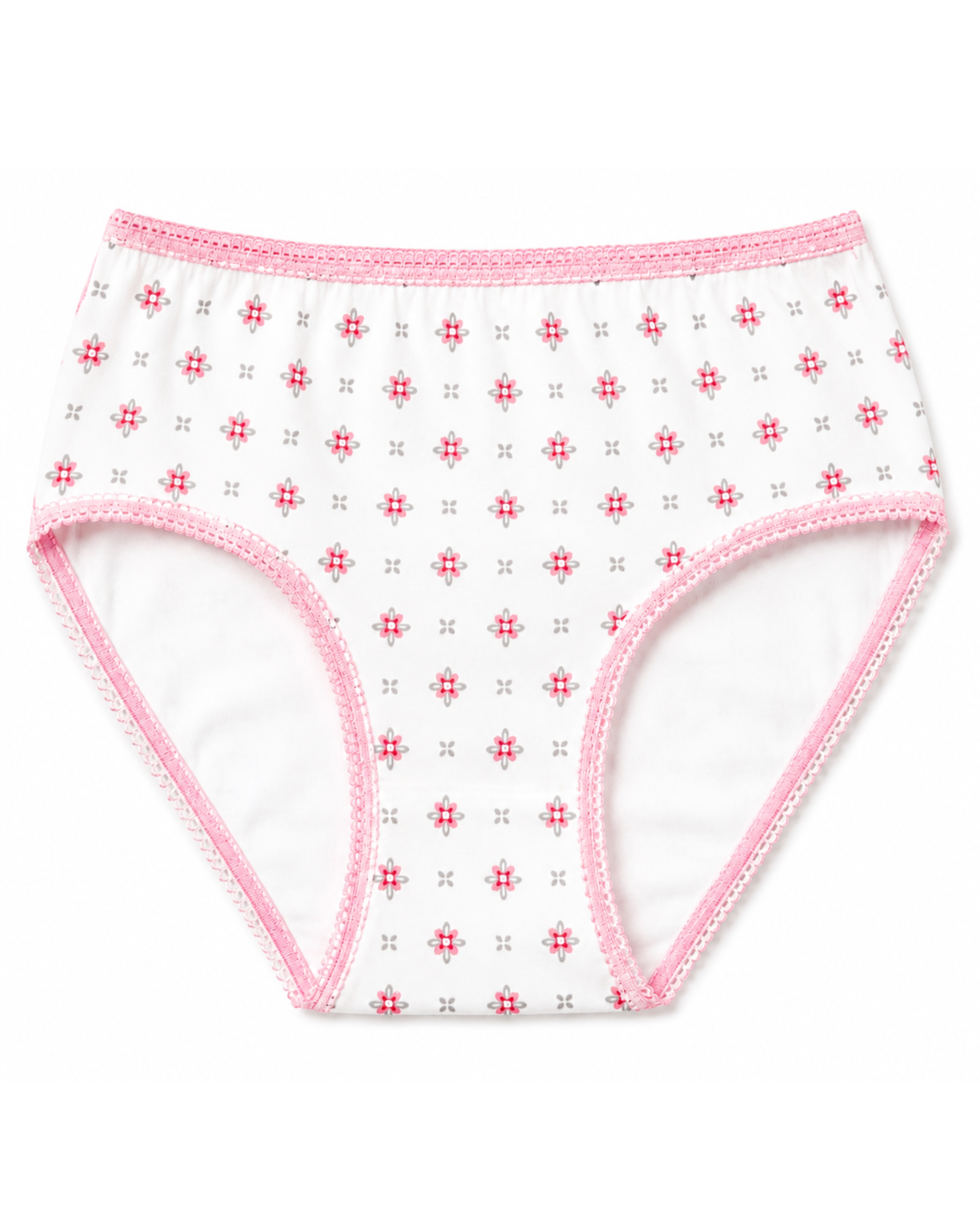 Girls' gray briefs with red mini flower pattern, pink edge trim