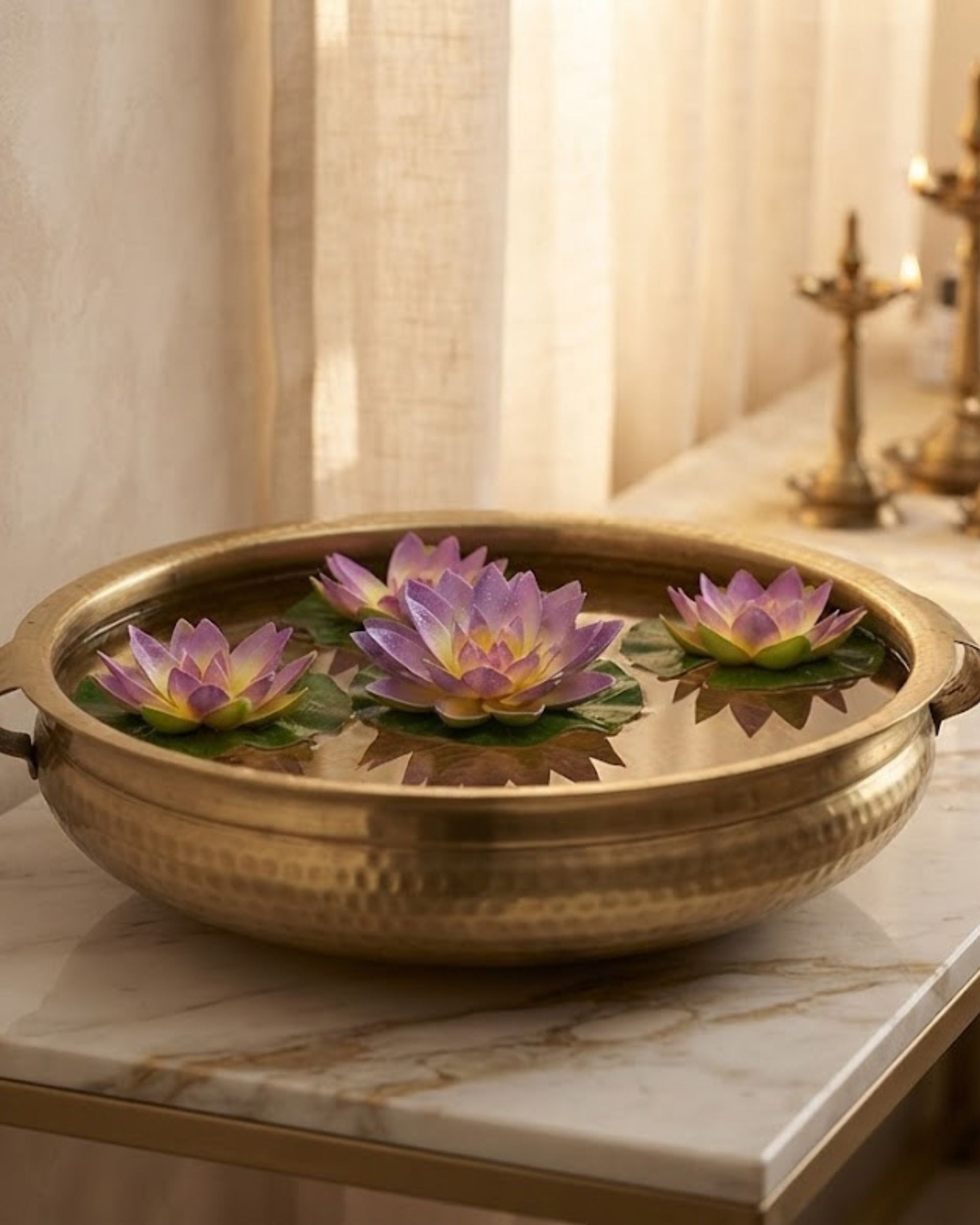 Premsons®Premium Artificial Lavender Floating Lotus Flowers Set of 4 | Realistic Decorative Flowers for Urli, Water Bowl, Centerpiece, Diwali, Wedding & Home Décor