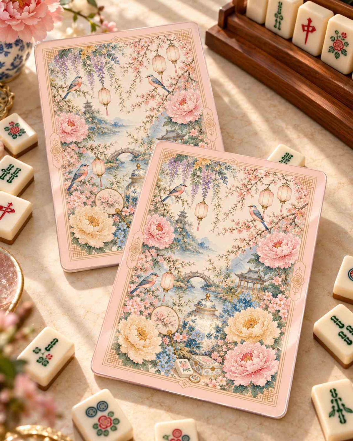 Premsons® Mahjong Shufflers Set of 2, Delicate Florals, 5.25 x 7.75 Inch
