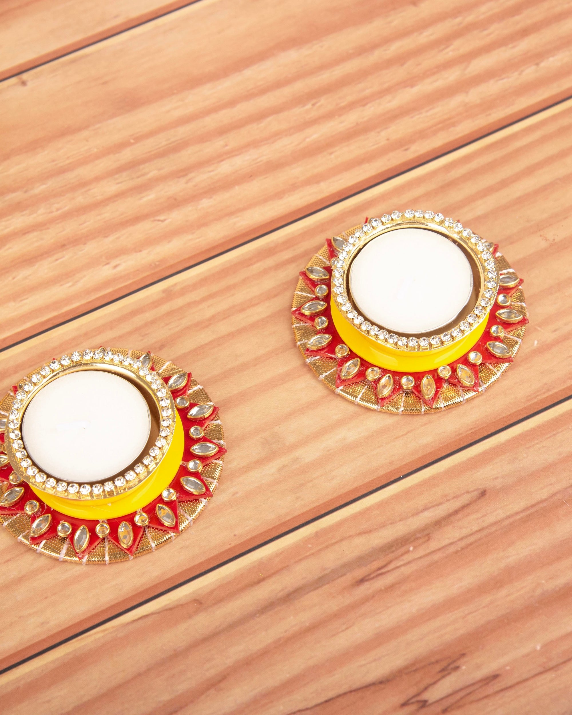 Premsons® Yellow & Red Round Decorative Wax Diya | Handcrafted Decorative Diyas for Diwali, Puja, Festivals & Home Décor
