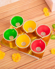 Premsons® Diya Set of 6 – 2 Red, 2 Green & 2 Yellow Decorative Candle Lamps for Diwali & Festive Home Décor