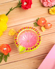 Premsons® Pink Floral Design Diya – Decorative Candle Lamp for Festivals & Home Décor