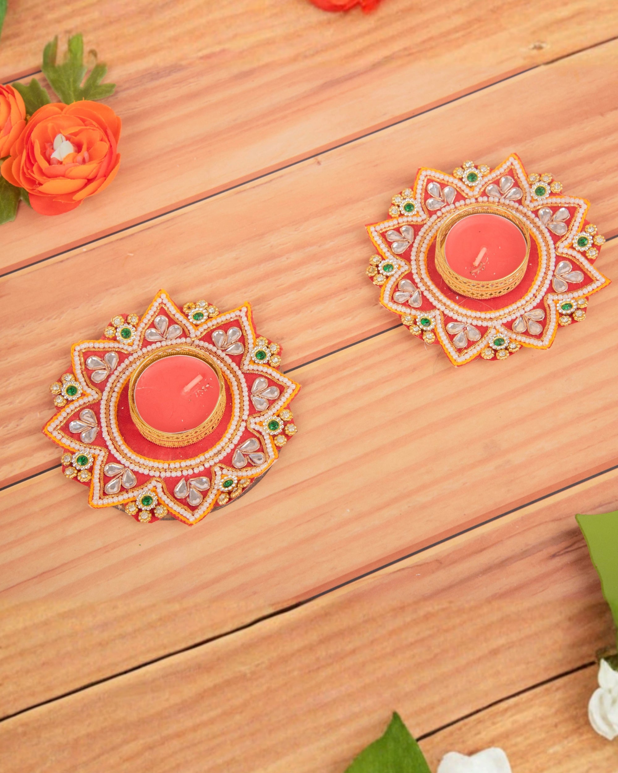 Premsons® Decorative Wax Diya – Red | Handcrafted Festival Diyas for Diwali, Puja & Home Décor (Set of 2)