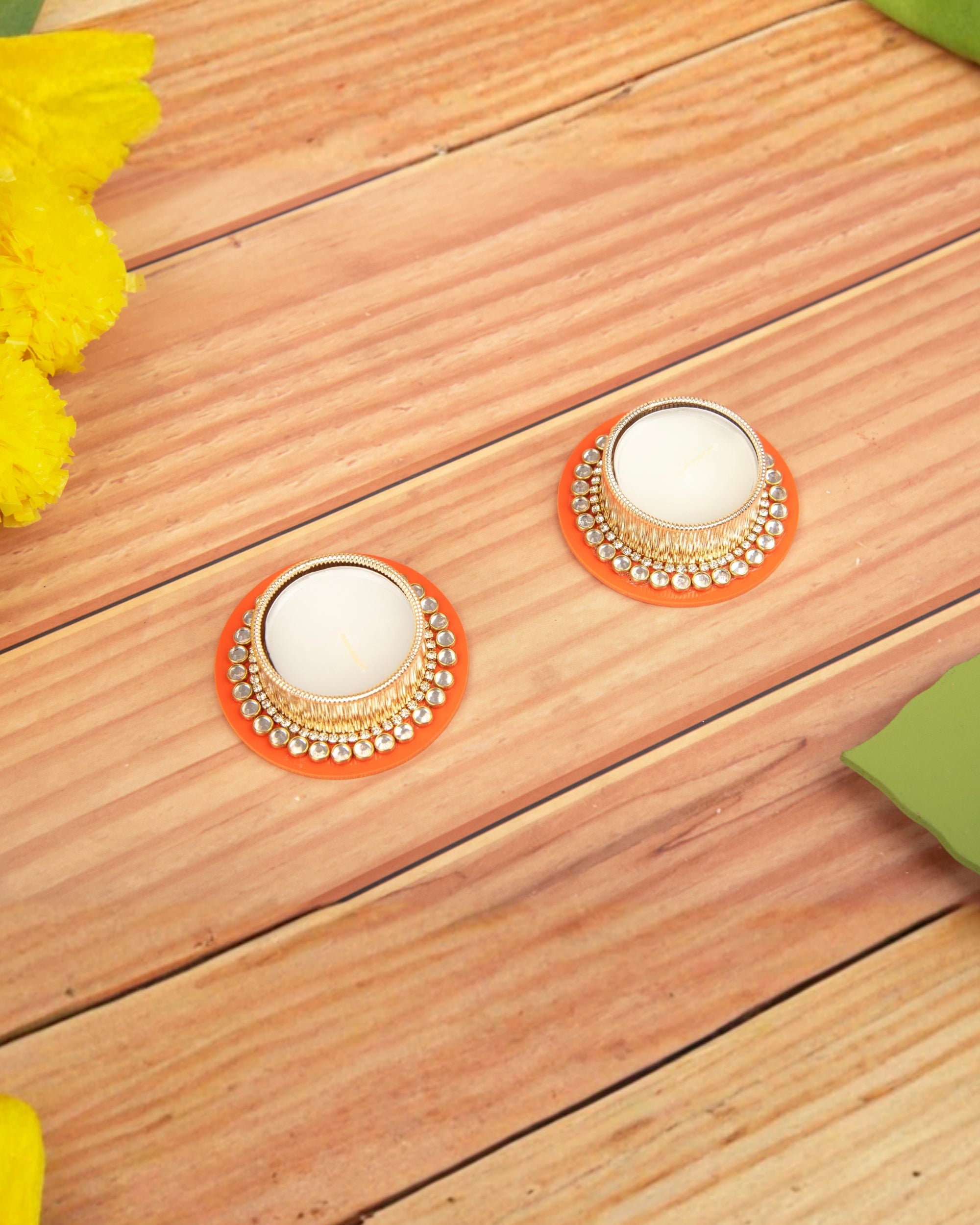 Premsons® Decorative Wax Diya – Orange Design | Handcrafted Festival Diyas for Diwali, Puja & Home Décor