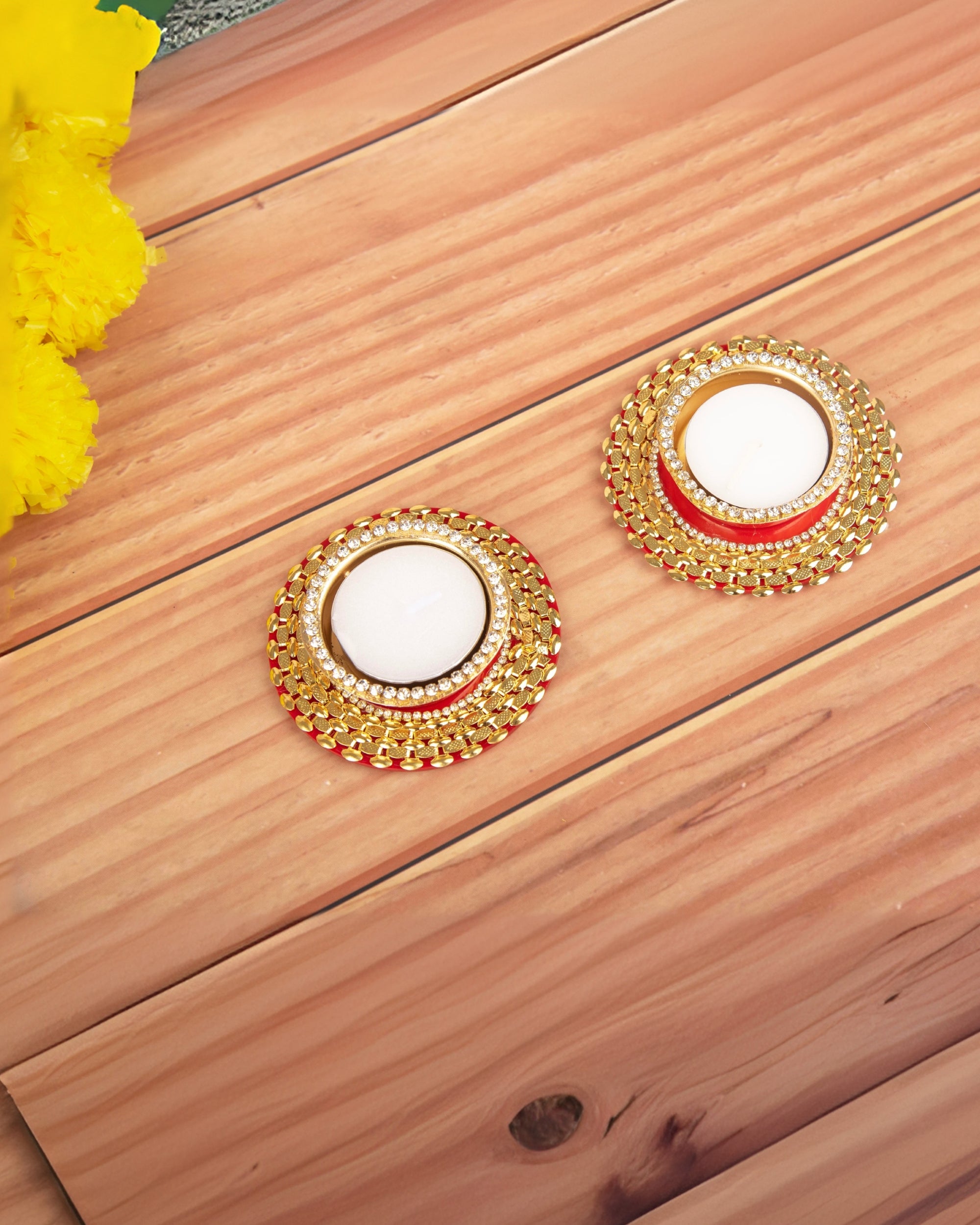 Premsons® Golden Decorative Diya – Set of 2 | Handcrafted Festival Diyas for Diwali, Puja & Home Décor