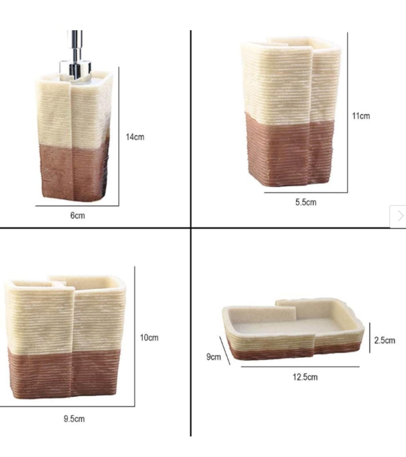 Premsons® Dune Bathroom Accessories Set of 4 – Dispenser, Soap Tray, Cup & Brush Stand – Durable Polyresin Finish