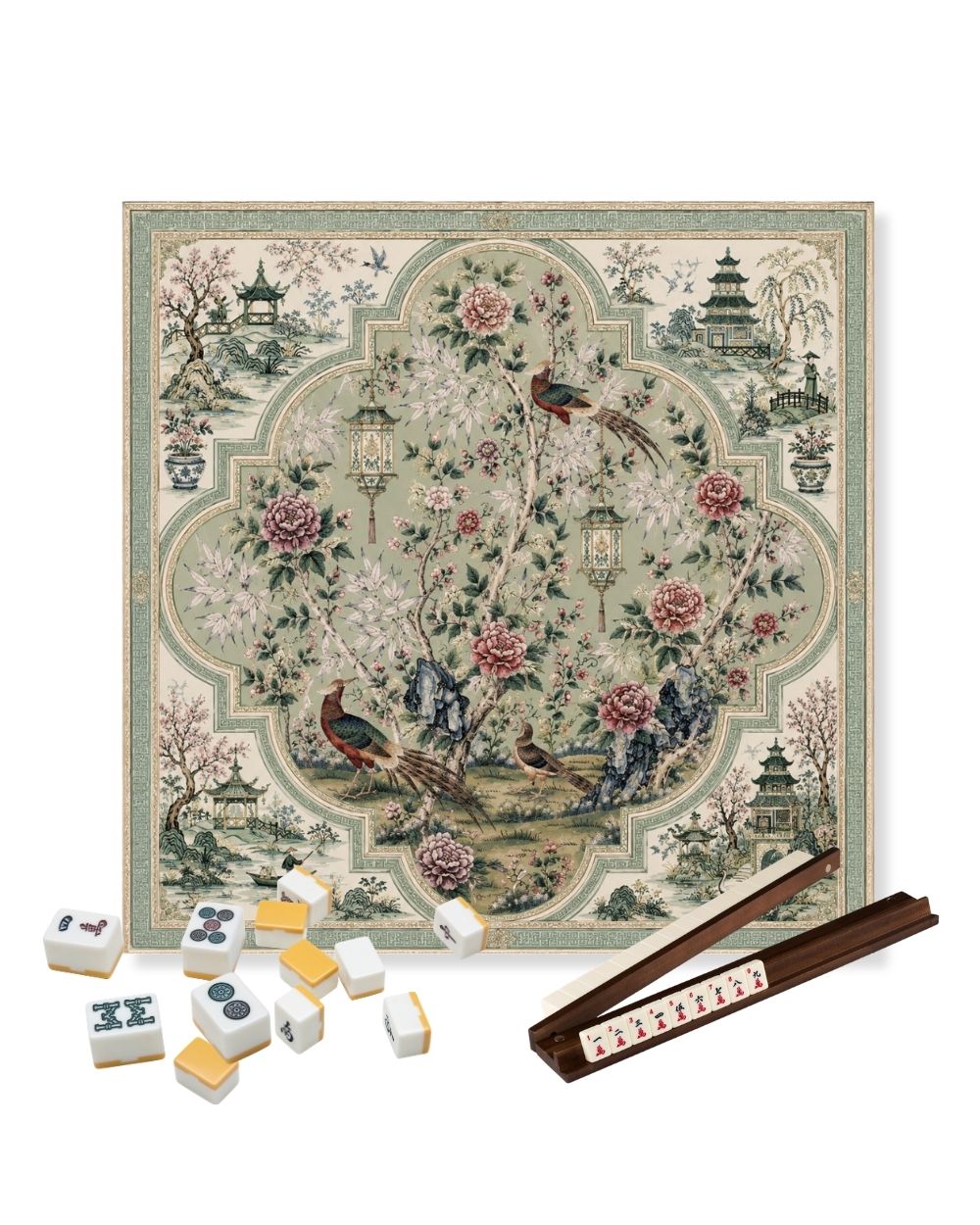Premsons® Dynasty Bloom Mahjong Table Mat – Premium Anti-Slip Square Gaming & Decorative Mat - 23 x 23 inch - Versatile Non-Slip Play Surface