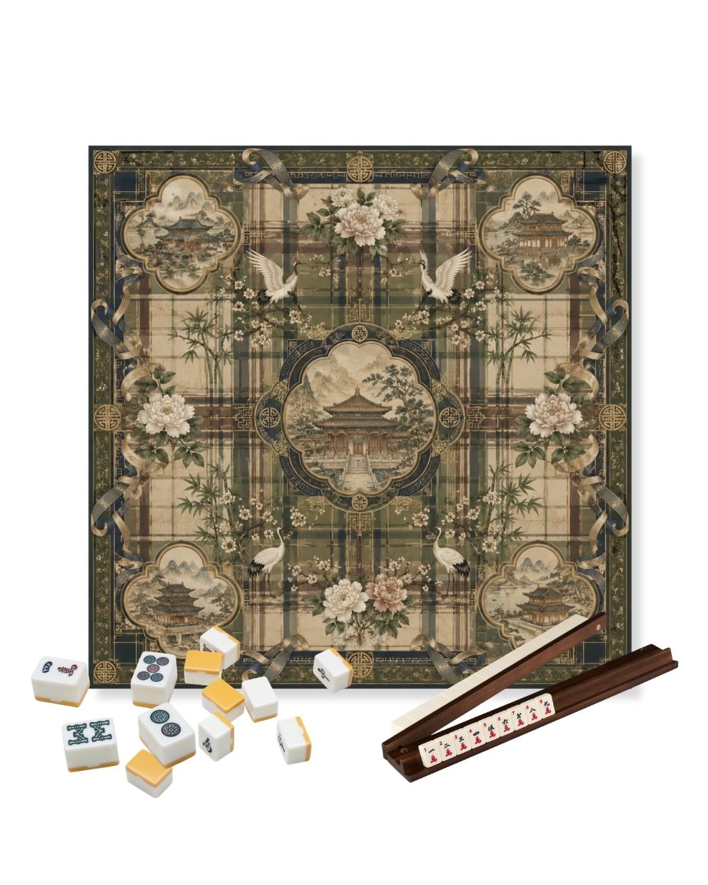 Premsons® Dynasty Plaid Mahjong Table Mat – Premium Anti-Slip Square Gaming & Decorative Mat - 23 x 23 inch - Versatile Non-Slip Play Surface