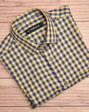 Eternia® Classic Men’s Linen Shirt – Premium Comfort for Every Season - Yellow & Blue Checkered Pattern