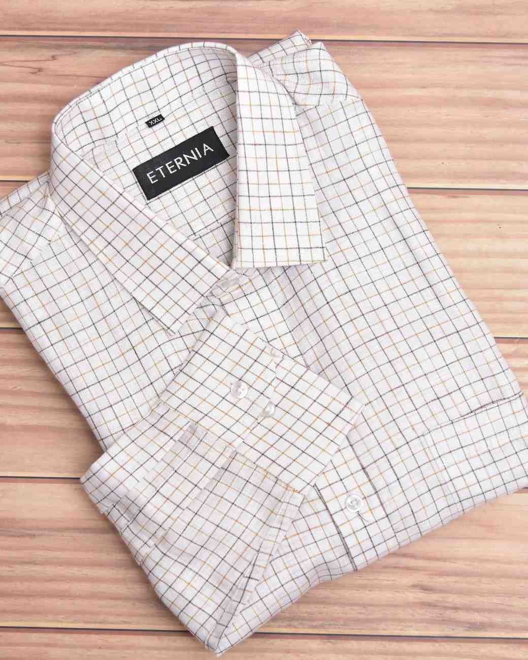 Eternia® Classic Men’s Linen Shirt – Premium Comfort for Every Season - White Checkered Pattern