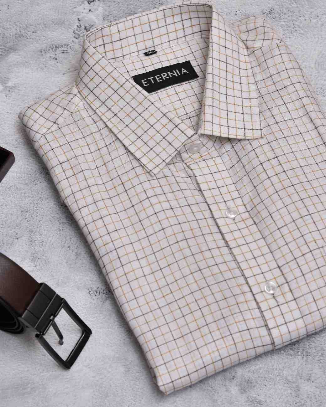 Eternia® Classic Men’s Linen Shirt – Premium Comfort for Every Season - White Checkered Pattern
