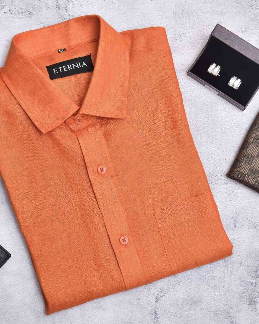 Eternia® Classic Men’s Linen Shirt – Premium Comfort for Every Season - Orange