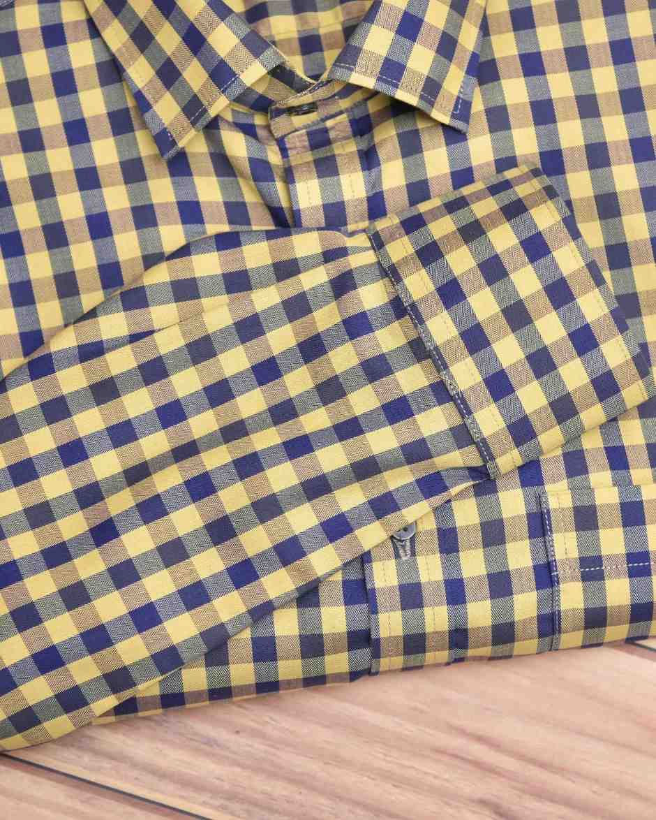 Eternia® Classic Men’s Linen Shirt – Premium Comfort for Every Season - Yellow & Blue Checkered Pattern