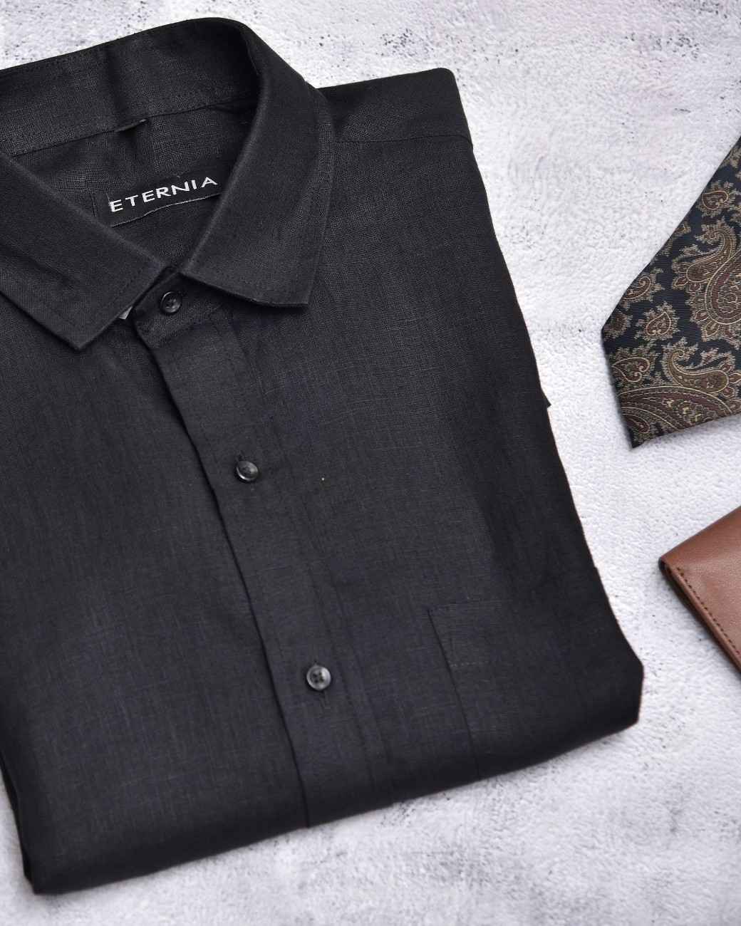 Eternia® Classic Men’s Linen Shirt – Premium Comfort for Every Season - Black