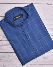 Eternia® Classic Men’s Linen Shirt – Premium Comfort for Every Season - Windowpane Checks - Navy Blue
