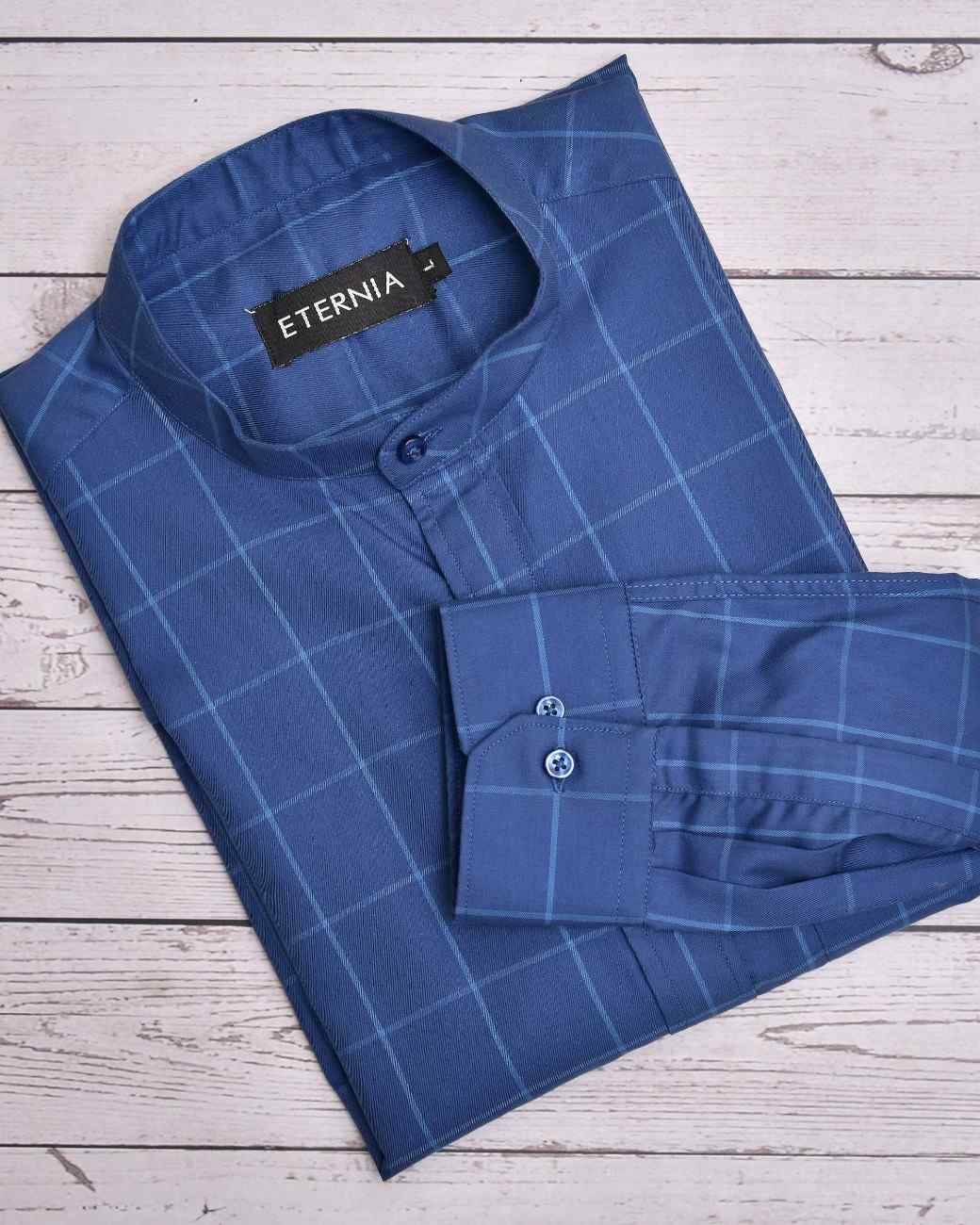 Eternia® Classic Men’s Linen Shirt – Premium Comfort for Every Season - Windowpane Checks - Navy Blue