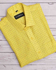 Eternia® Classic Men’s Linen Shirt – Premium Comfort for Every Season - Windowpane Checks - Yellow